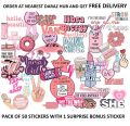 Pack of 50 Cartoon Pink Style Girl Stickers - Stickers for Laptop - Stickers for Mobile 2 Inch x 2 Inch Each Sticker Size. 