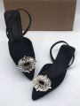 Flat sandals women's shoes green rhinestone wedding toe mules. 