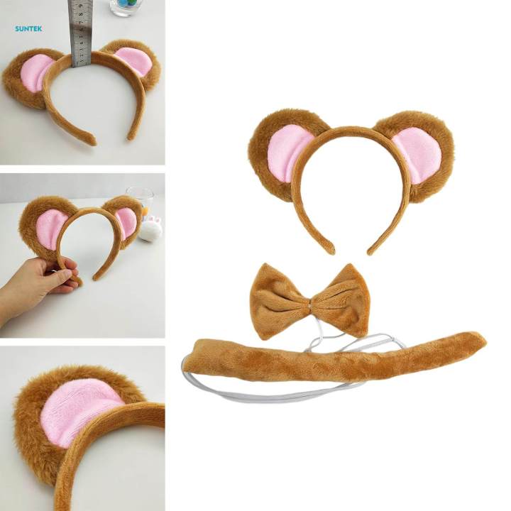 Animal Headbands Tail Bow Hairband Adults Kids Plush Monkey Costume Photo Props, Dress up Cartoon for Performance Stage Shows Halloween Party