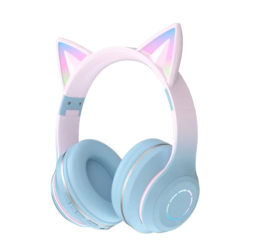 Tiktok Girl Cat wireless Headphones Bluetooth - Bluetooth Headphone - Cat Wireless Headphones Bluetooth Over-Ear Headset with Cute Cat Ears - Cat Ear LED Light Up Wireless Bluetooth Headphones