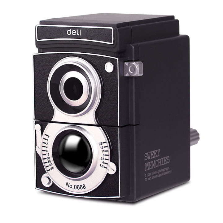 Yuthorite Deli 0668 retro camera pencil sharpener, adjustable thickness, creative hand-cranked pencil sharpener, student gift pencil sharpener