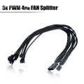 Black Net Sleeved IDE Molex to 5 x 4-Pins PWM CPU Case Cooling Fan Splitter Hub Power Adapter Cable, Molex to PWM 1X5. 
