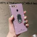 For OPPO A7 Back Cover + Rhinestone Ring Holder Stand Shiny Plating Square Bumper Girls Phone Case Soft TPU Silicone Shockproof Protective Cover. 