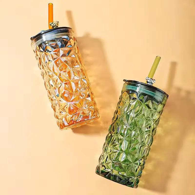 Bear Glass Cup with Lid & Straw