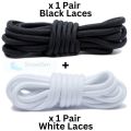 2 Sneakers Laces - Round Shoes Laces - Casual Shoe Laces - Black and White - 2 Pair. 