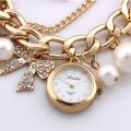 Golden Chain Pearls Bracelet Watch and Ladies Watches For Girls/Women. 