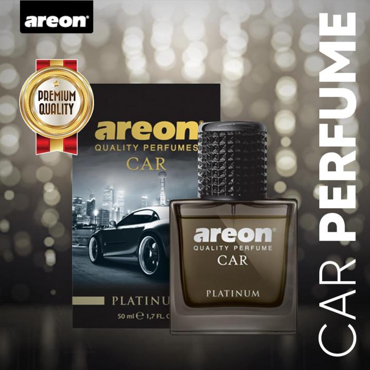 AREON Car Luxury Perfume 1.7 Fl Oz. (50ml) Glass Bottle Air Freshener, Platinum, Silver, Black