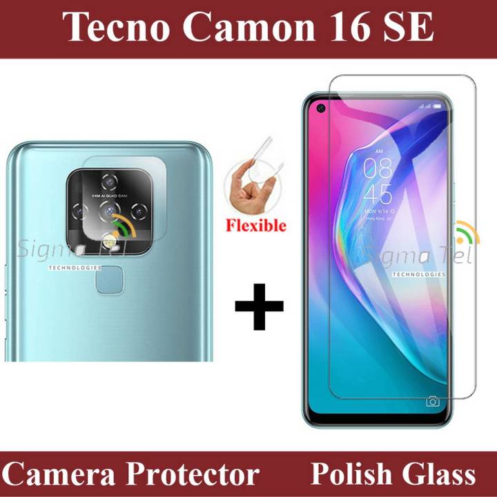 Tecno Camon 16 SE Tempered Glass Screen Protector Polish Glass + Back Camera 9H Gorilla Flexible Protector For Tecno Camon 16 SE
