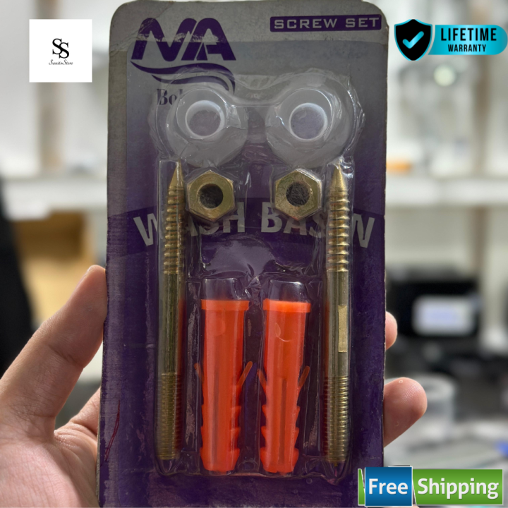 Brass Wash Basin & Wall Hung Commode Installation Kit –Toilet Fixing Screw Set – Plastic Wall Plug with Long Bolts and Nuts – Durable and Rust-Resistant Fitting Hardware – Sanitary Fittings by SanitoStore – For All Pakistani Toilets