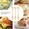 16PCS Dessert Spoon and Fork Set Creative Fruit Fork -Gold. 