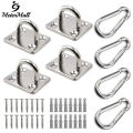 MeterMall 4pcs Stainless Steel Carabiner Stainless Steel Eye Plate With Eyelet For Awning/Wall Mounting Ceiling Attachment Wall Hooks. 