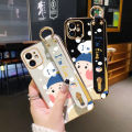 YIWESAN For vivo y12a Case With Wristband Fashion Cartoon Spoof Girl New Design Thin Shockproof Phone Case Pattern Plating Silicone Casing Full Cover Camera SoftCase Protection Cases. 