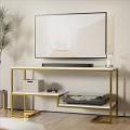 TV Stand for 53 Inch TV, Modern Gold TV Console with Open Storage Shelves, TV Media Stand with White Faux Marble Veneer, Metal Entertainment Center for Living Room, Bedroom, Gold. 