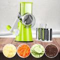 Vegetable Slicer Manual Kitchen Grater Vegetable Chopper 3 in 1 Round Mandolin Cutter Potato Spiralizer Household Gadgets NOTE random color will be delivered. 