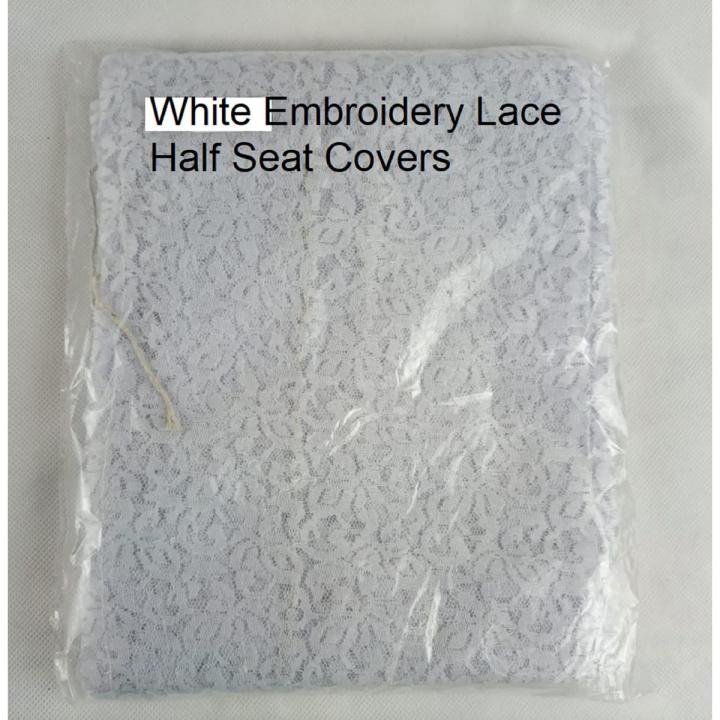 White Embroidery Lace Half Seat Covers with Toyota, Honda & Suzuki Logo:  8 Pcs