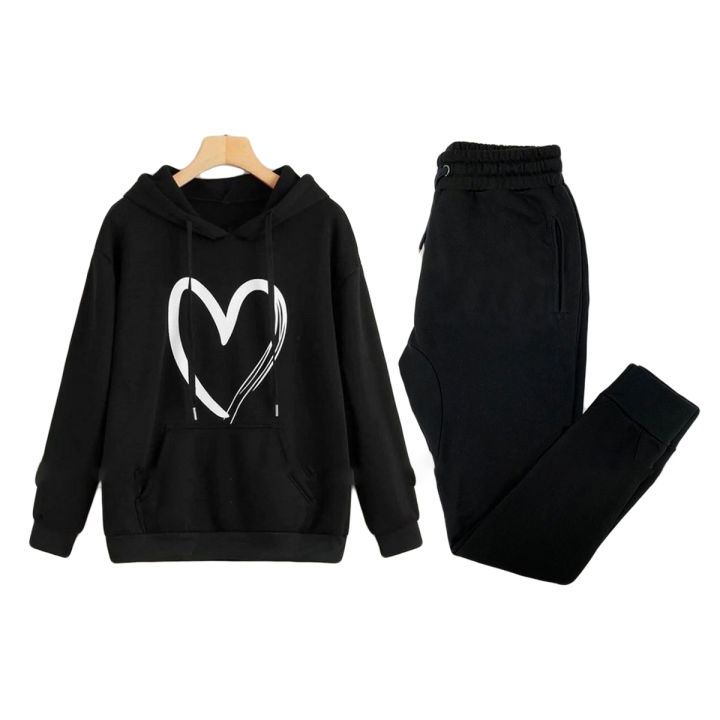 Big Heart Printed Tracksuit Thick Fleece Fabric Hoodie & Trouser for Winter Elegant Trendy Wear Track Suit for Men_Women