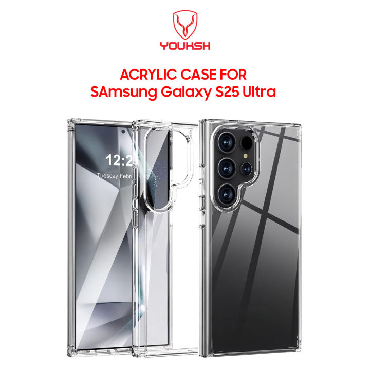 YOUKSH Acrylic Case For Samsung Galaxy S25 Ultra , Clear Case With Anti-Yellow Back, Shock Proof With Built-In Air Bag.