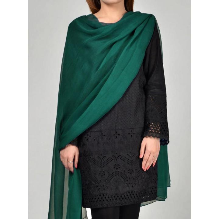 Bottle Green Dupatta Matching Crinkle Chiffon Dupattas For Girls Ladies Overlocked Dupattas-All Colors Available