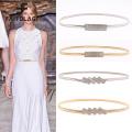 Elastic Silver Gold Chain Belts for Women Metal Plate Rhinestone Ladies Dress Belt Stretch Skinny Thin Waist Belt. 