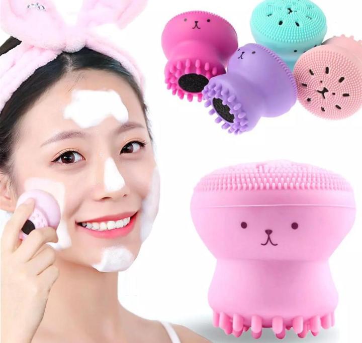 Silicone Beauty Jellyfish Pore Cleansing Facial Brush with Inner Sponge, for Exfoliating, Massage, Cleansing