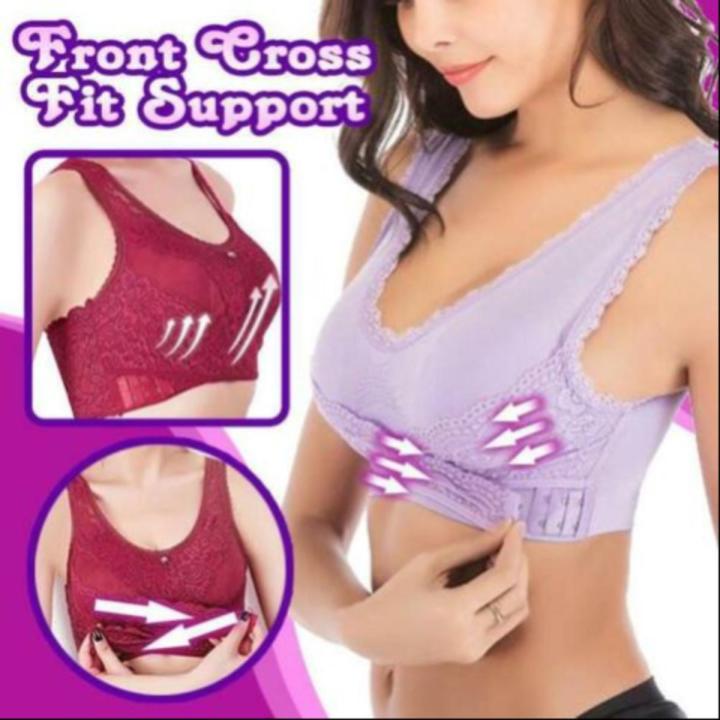 Women Front Cross Lace Side Buckle Women Bra Shaping Wireless-bra for girls