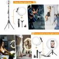 26cm Ring Light with Mobile Holder, Stand Holder and 7ft Stand, RingLight with 7 Feet Stand, Three Colours Makeup LED RingLight with Tripod Stand, Dimmable Selfie RingLight with USB for Videography and Photography. 