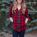 G&H Casual Women Stripe Plaid Chest Pockets Coat Long Sleeve Hoodie Zipper Shirt Top. 