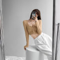 Women Button Down Crop Tops, Casual Long Sleeve Notched V Neck Solid Color Knit T-Shirts. 
