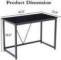 Small Writing Study Table with Metal Black Classic Rectangular MDF Wood. 