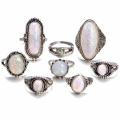 rings 8PC Boho Jewelry Silver Natural Gemstone Marquise Moonstone Personalized Ring. 