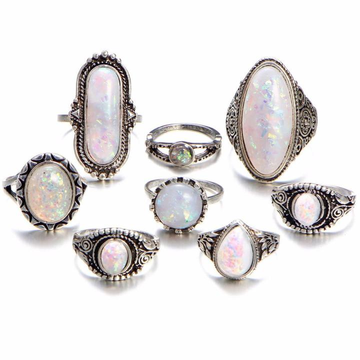 rings%208PC%20Boho%20Jewelry%20Silver%20Natural%20Gemstone%20Marquise%20Moonstone%20Personalized%20Ring%20-%20Image%204