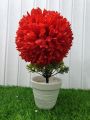 Artificial Boll Shape Flower With Pot Decoration Piece -White Best for home and office use. 