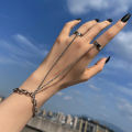Y760 Punk Geometric Silver Color Chain Wrist Bracelet for Men Ring Charm Set Couple Emo Fashion Jewelry Gifts. 