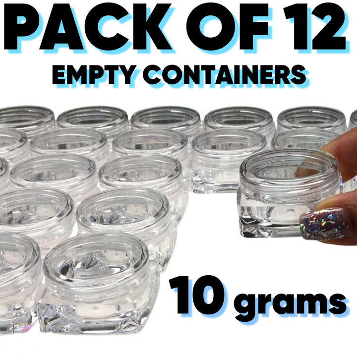 12pcs 10/5grams Empty Cosmetic Plastic Containers with clear lid storage, Cream Makeup Lotions Lip Balm Eyshadow Sample Glitter Storage, Nails art colors storage,  Mini Refillable art and craft Jars Small and medium travel containers