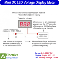 Mini DC Voltmeter 0.1V–100V Three-Wire 0.28" RED LED Display Battery Voltage Tester – DC 3.5V–30V Panel Meter for Car, Solar, and Electronics Projects by Electrica. 