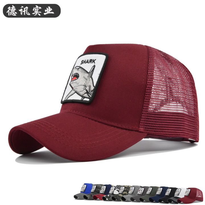 Cross Border Animal Embroidery Baseball Cap Animal Shark Embroidery Cap Mesh Cap Curved Brim Visor Mesh Cap Wholesale