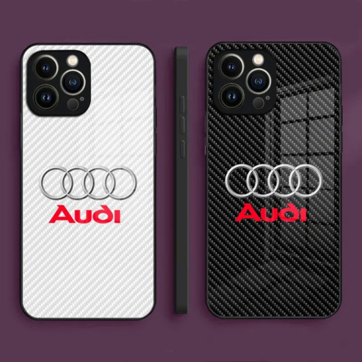 Luxury Car Audi LOGO Phone Case For Iphone 14 Pro Max 13 12 11 Mini X Xr Xs 8 7 Puls 6 Toughened Glass