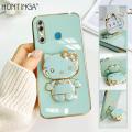 Hontinga for Infinix Hot 8 / Hot 8 Pro Back Cover + Makeup Mirror Lovely Folding Bracket Case For Gilrs Luxury 6D Plating Soft Silicone Phone Cases. 