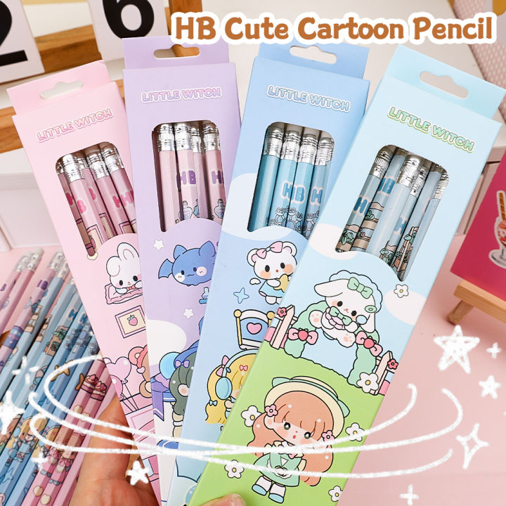 10Pcs/set HB Cartoon Writing Pencil With Rubber Rubbing Drawing Pencil Kids Gift Student School Office Stationery Supplies