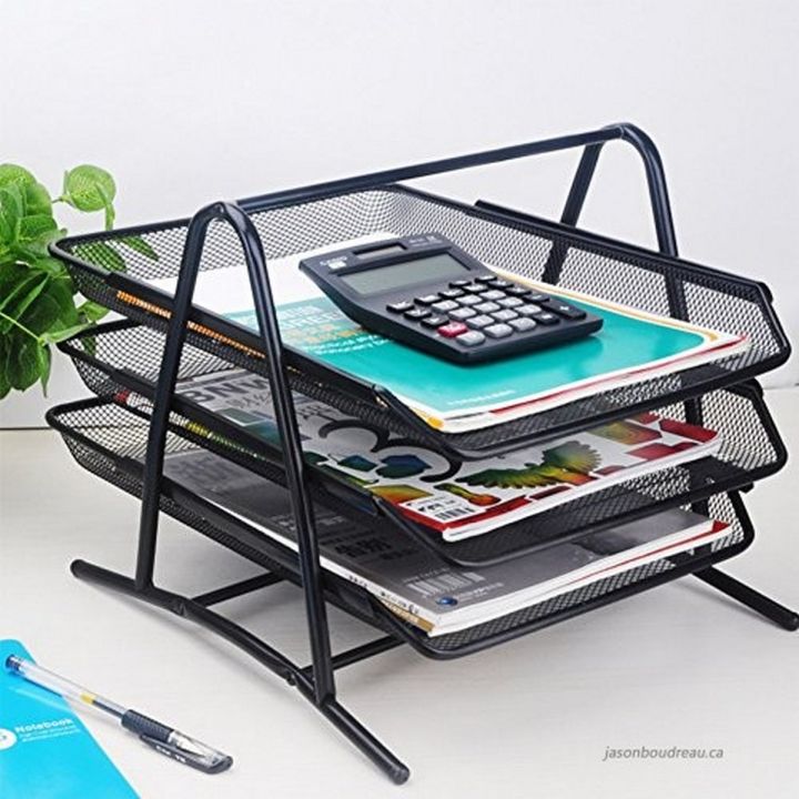 3 Tier Document Tray Metal Mesh Document Rack File Holder Letter Tray for Home Office Desk Organizer Supplies