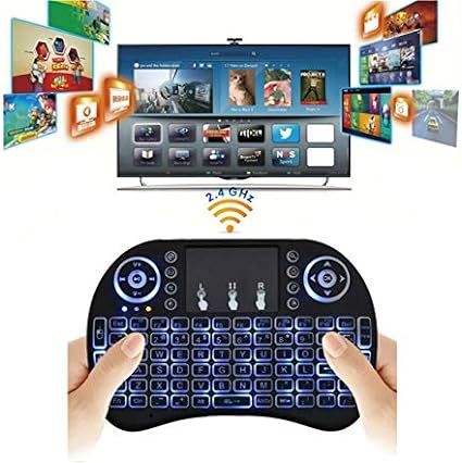 Wireless Mini Keyboard Remote Control Touchpad Mouse Combo Controller with RGB Backlit for Android TV Box Smart TV with OS+USB PC Computer Laptop Window OS HTPC Home Theater PC + USB 2.4GHz Dongle