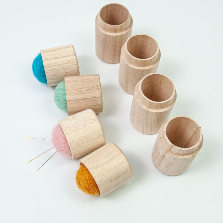 Retro Style Stitching Pins Sewing Needle Cylinder Box Embroidery Craft Woode Needles Storage Holder Pin Cushion Sewing Needle Case Sewing Tools