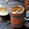 Stainless Steel Mug Viking Style Wooden Barrel Cup Vintage Coffee Mugs Double Wall Drinking Cups Kitchen Supplies. 