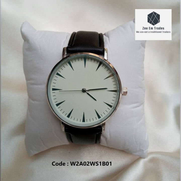 Men's Analog Quartz Watch, Executive Simple, Slim, Smart Business Class Man Watch, White Medium Round Dial Sliver Metallic Body with China Leather Type Strap
