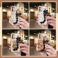 Black pearl pendant Anti-knock Phone Case For OPPO A74 5G/A54 5G Back Cover Simplicity Bear bracelet silicone cute. 