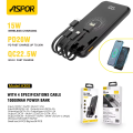 ASPOR A305 10000mAh 15W Wireless Charging Power Bank with 4 Cables | Wireless Power Bank | Wireless Portable Charger Support 3 Ways Charging Mobiles 2 USB fast charging QC22.5w +PD20W |  Wired Power Bank | power Bank | wireless |. 