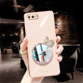 For Realme C2 Back Cover Bowknot Makeup Mirror Luxury 6D Plating Frame Shiny Cases Soft Silicone Square Protective Mobile Phone Case for Girls. 