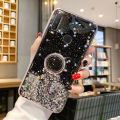 Casinglee for VIVO Y11 case Shiny Ring Glitter Soft Transparent Holder Stand Back cover with String for VIVO Y11 Phone cases cover Stars Moon Girls For girls and Boys. 