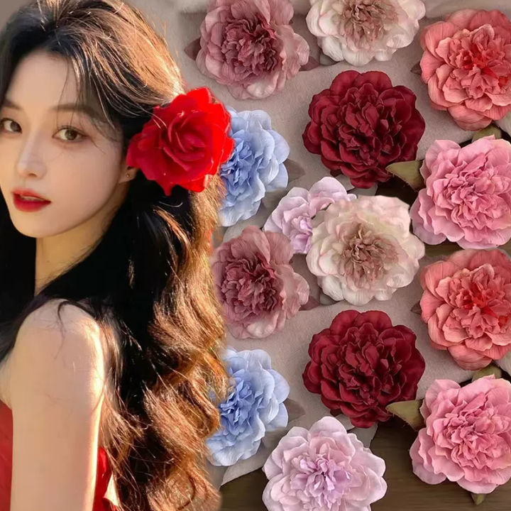style large flower side rose hair clip retro fashion large red rose clip party beach hair accessories women's hair clip