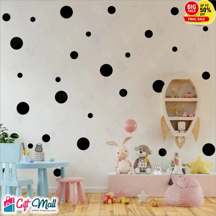 Black Polka Dots Wall Stickers Contemporary Circle Pattern for Bedroom and Living Room